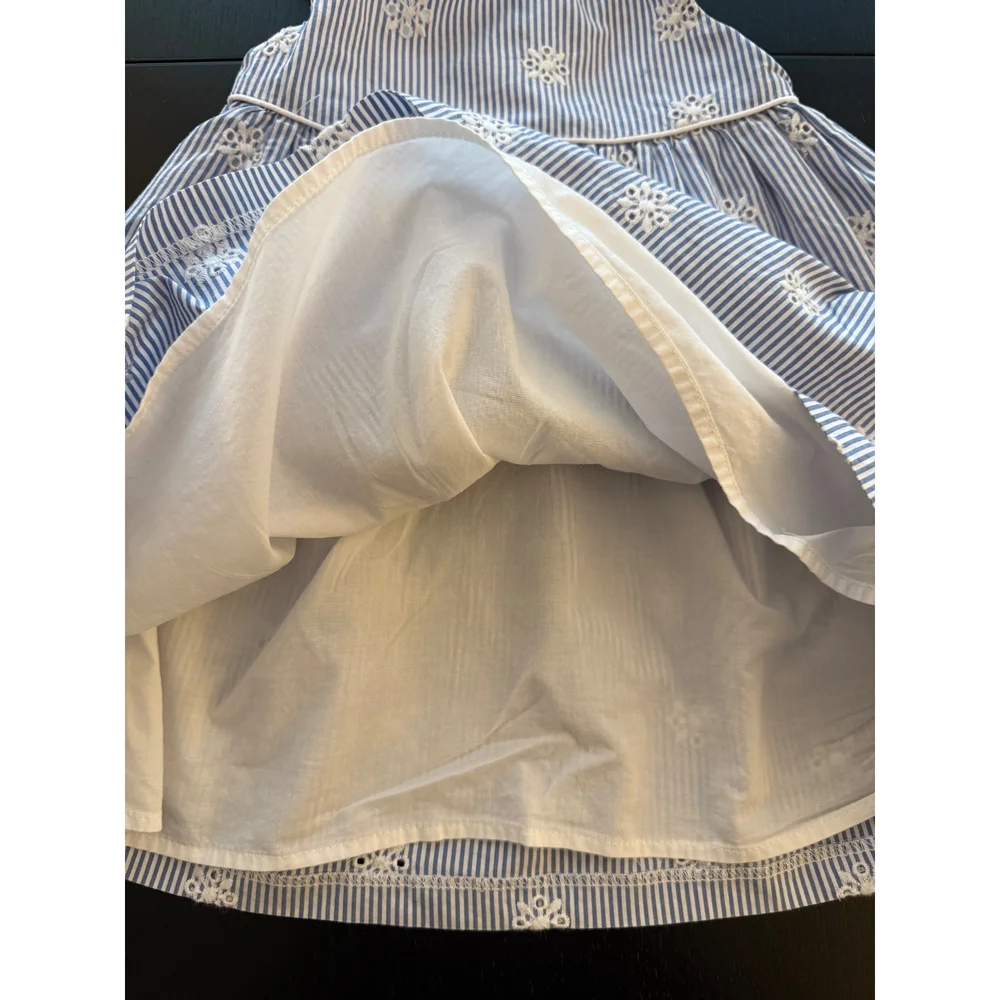 Gymboree Toddler Pinstriped Eyelet Dress Girls 18-24m‎ Blue Lined w/ Bow Accent